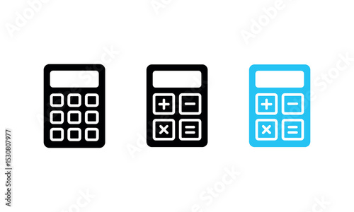 Set of Calculator Icons in Black White and Blue for Financial and Mathematical Use