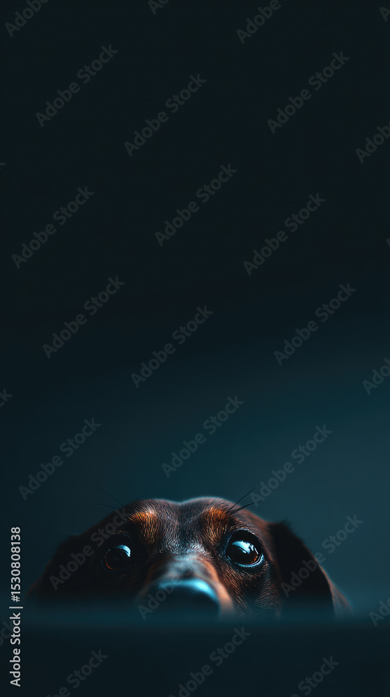 Fototapeta premium Curious Canine Face Emerging in Shadows Against a Black Background