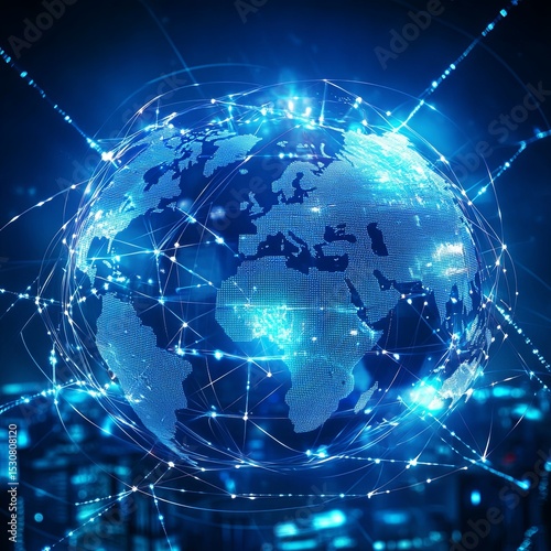 Business global network connection on smart city building background