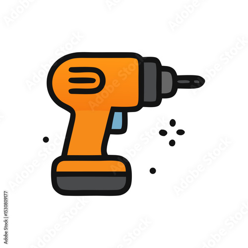 Handheld Power Drill: A simple illustration of a handheld power drill with its body bright orange color, symbolizing its utility in construction and DIY projects.
