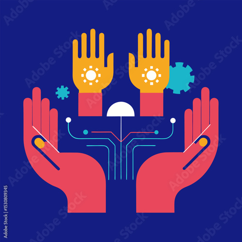 The synergy of human creativity and AI efficiency, represented by two hands creating something together.