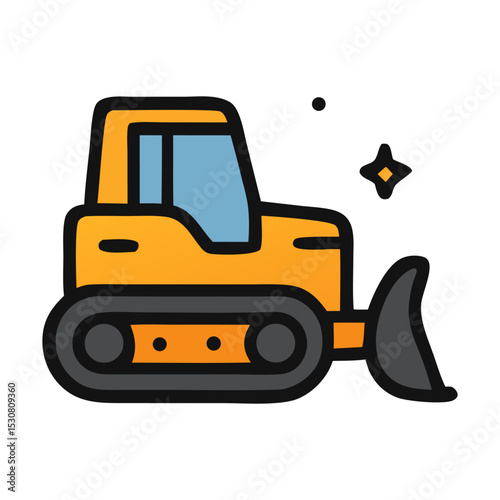 Bulldozer Icon: A vibrant illustration of a yellow bulldozer, ready for work, with clean lines and a modern design.  The bulldozer is depicted against a plain white background. 