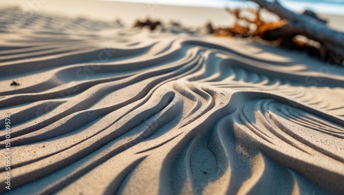 Abstract swirling flow patterns in wet sand n observed in dynamic fluid motion.