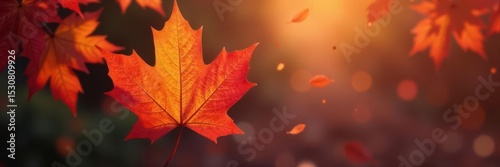 Single autumn leaf, rich red and orange hues, crisp edges, design, fall, brown