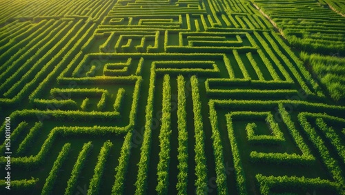 Aerial view of a Corn Maze in a Field Throughout the Season