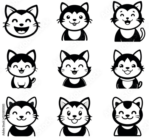 Cute Cartoon Husky & Cat Character Set