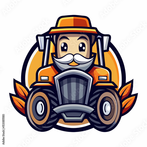 vector illustration of a cartoon farmer and tractor
