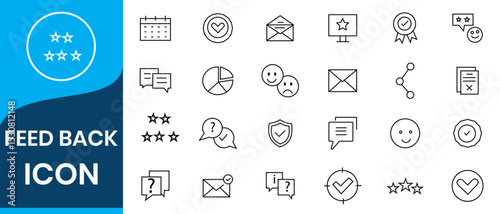 Customer satisfaction set of web icons in line style. Feedback icons for web and mobile app. Containing rating, like, dislike, customer experience, review, client satisfaction, testimonial and more