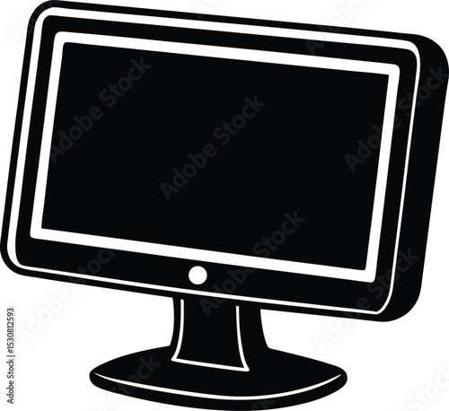 Stylized Black and White Illustration Silhouette of a Retro Computer Monitor Display