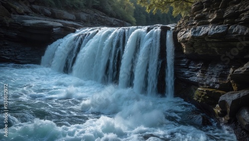 A restless river rushes over rocks.