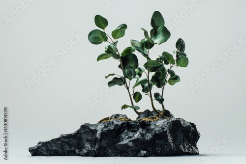 Lush Green Plants Growing on a Dark Volcanic Rock