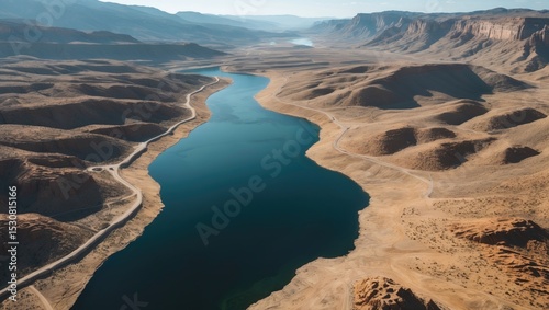 Aerial perspective of Mead Lake located on the border between Nevada and Arizona during daytime.