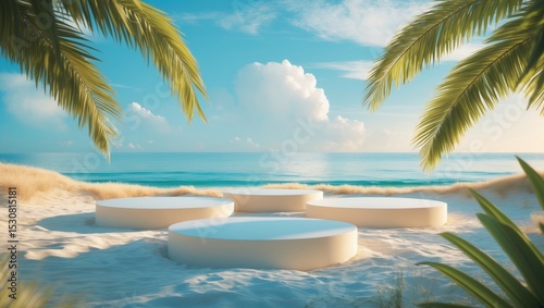 Fototapeta Naklejka Na Ścianę i Meble -  A white container with a palm tree in the background.