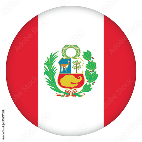 Glass light ball with flag of Peru. Round sphere, template icon. Peruvian islands national symbol. Glossy realistic ball, 3D abstract vector illustration. Big bubble.