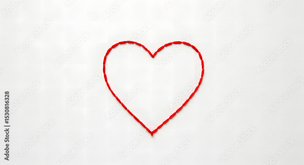 Obraz premium Red Thread Heart Shape on White Background