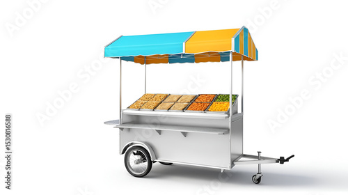 Gerobak aluminium or 3D template aluminum cart design for selling street food, gorengan, fried snack and franchise, isolated white background