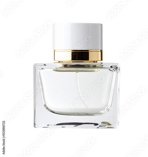 Transparent perfume bottle with gold and white cap