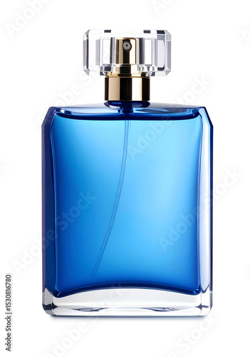 Blue perfume bottle with transparent background is waiting to be used