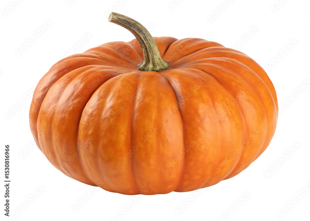 Fototapeta premium Ribbed orange pumpkin with green stem