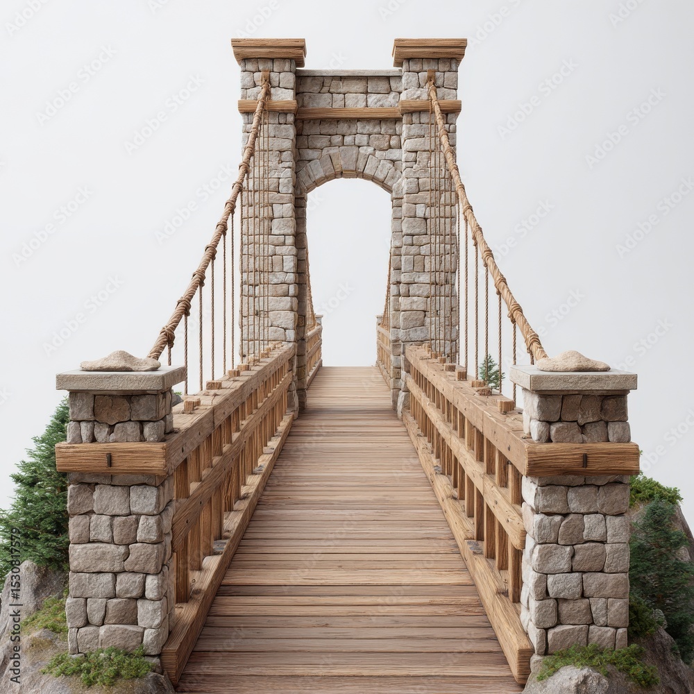 Fototapeta premium Stone bridge architecture structure on white background