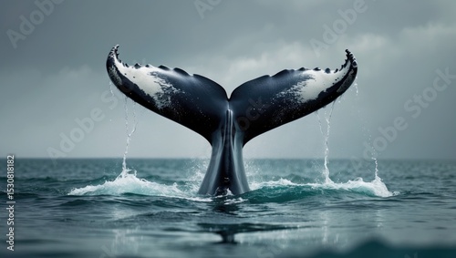 An orca raises her fluke during a meeting of 24 family members in Monterey, California.