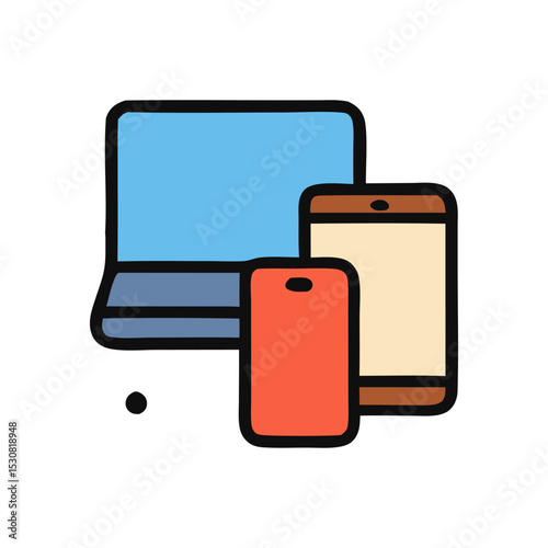 Digital Trio: A Laptop, Tablet, and Smartphone Display: A stylish illustration of a laptop, a tablet, and a smartphone, symbolizing modern technology and interconnected digital life.