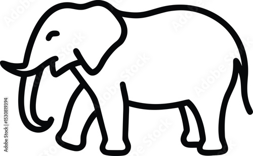 Bold black outline shows walking elephant with its long tusks and large ears