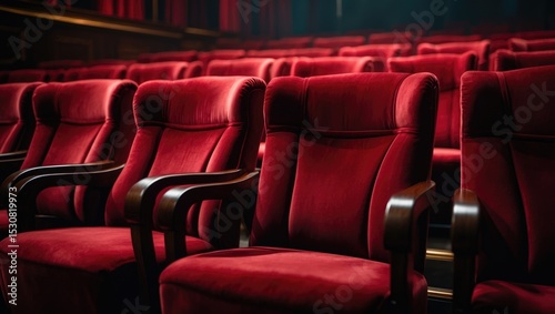 A low oblique perspective of the rows of red velvet seats in a renovated vaudeville theater.