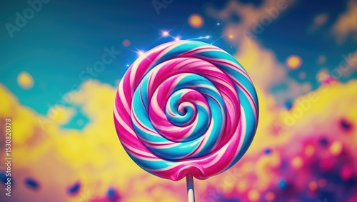 A glimpse of a colorful lollipop set against a vivid backdrop.