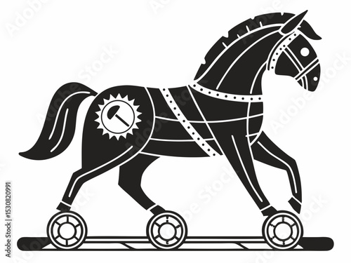 Modern Black And White Silhouette Icon Of A Trojan Horse Vector