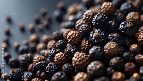 Close-up of black pepper grains used as background.