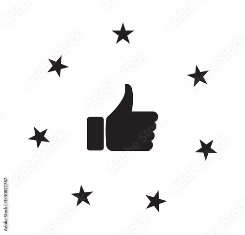 Thumbs up with circle stars good rating icon. Review, feedback, rating vector icon design. illustration of best choice, best choice symbol, vector art. 