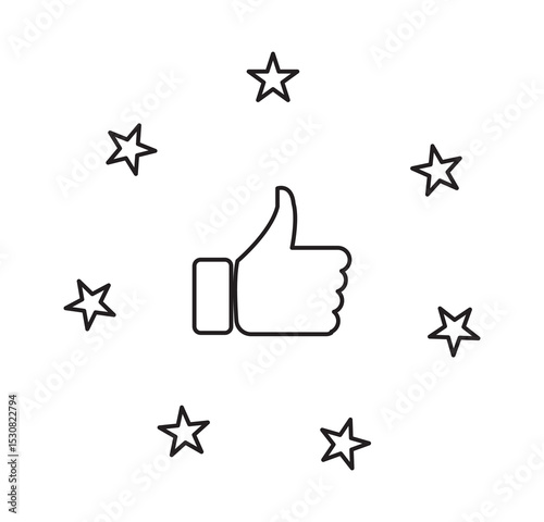 Thumbs up with circle stars good rating icon. Review, feedback, rating vector icon design. illustration of best choice, best choice symbol, vector art. 