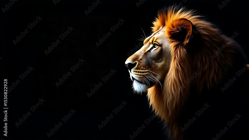 Naklejka premium Majestic male lion profile against black background