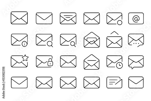 Email and Message Line Icons Set: Mail, Communication, Contact, Notification, Digital, Web, and More
