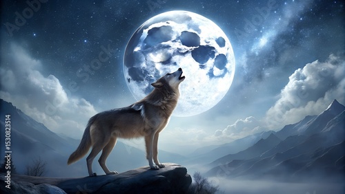 Wolf howling at the moon
