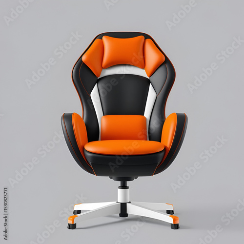 a black and white chair with orange accents