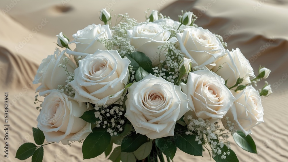 Obraz premium A bouquet consisting of white roses along with a blend of freshly blossomed white tulips