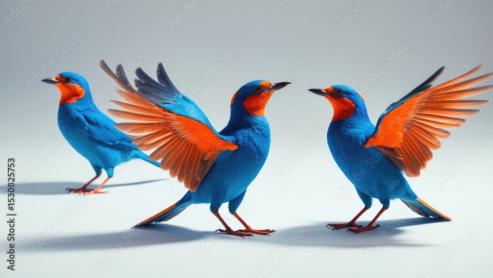 Obraz premium Compilation of White-bellied Redstart (Luscinia phaenicuroides), a stunning blue bird with an elegant tail, isolated on a white background, captivated by nature