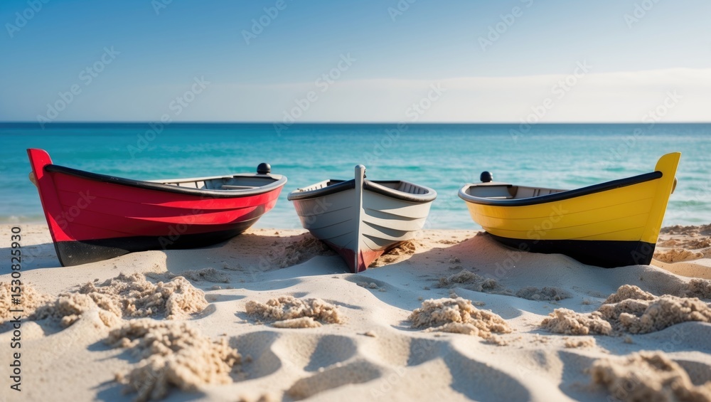 Fototapeta premium Vibrant fishing boats anchored at Treasure Beach, Jamaica