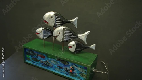 piranhas a school of toothy predatory fish swim synchronously, mechanical automanon performance, loop