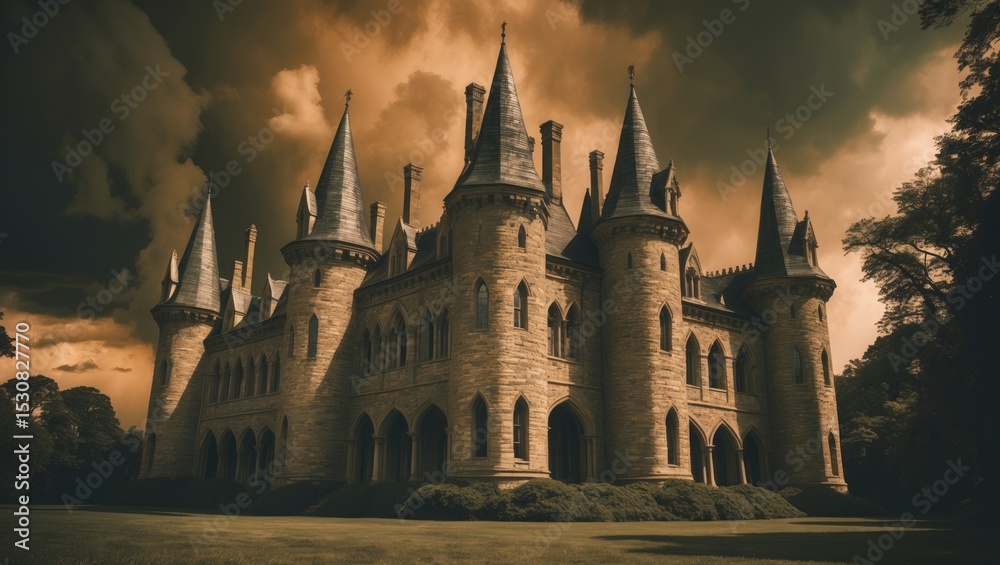 Fototapeta premium Eerie Halloween haunted mansion with spooky atmosphere and eerie appearance