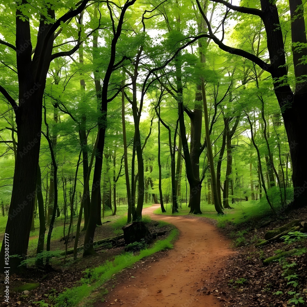 Fototapeta premium A dirt trail winding through a forest, the path worn smooth with time.