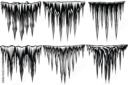 Icicles set silhouette vector illustration isolated on white background.
