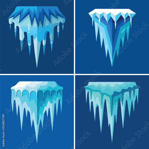 Icicles set vector illustration isolated on white background.