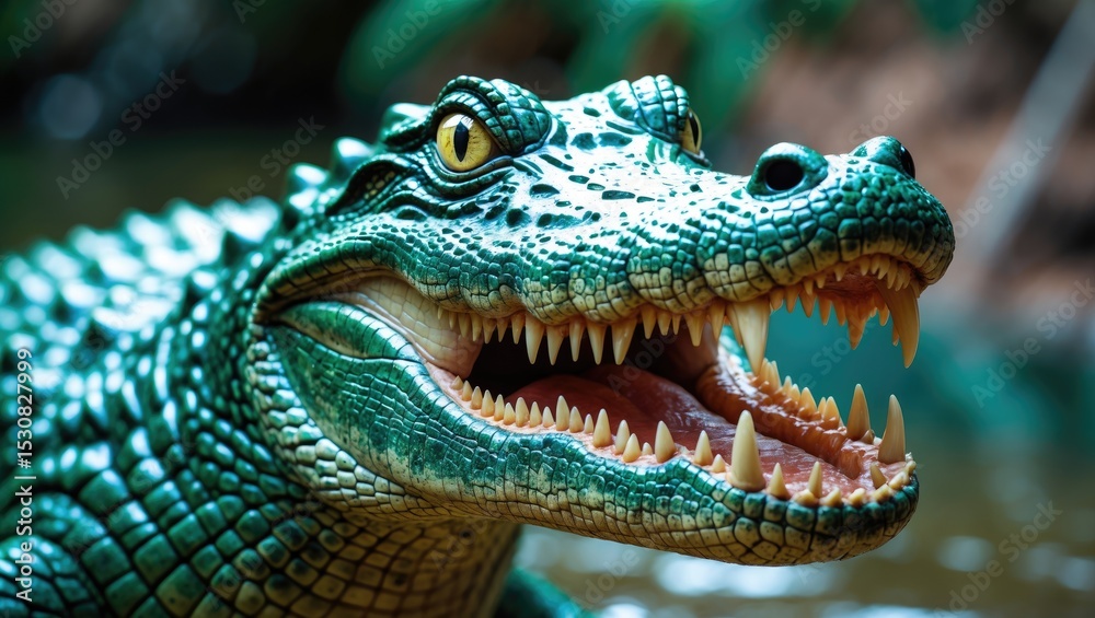 Fototapeta premium Crocodile inside a zoo enclosure.