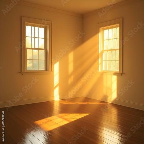 A soft gold light filling an empty room after rain, floor still glistening.
