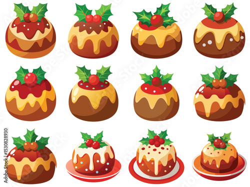 Christmas pudding vector illustration isolated on white background.