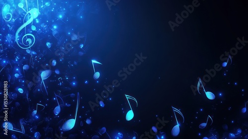 Glowing musical notes against a dark background.