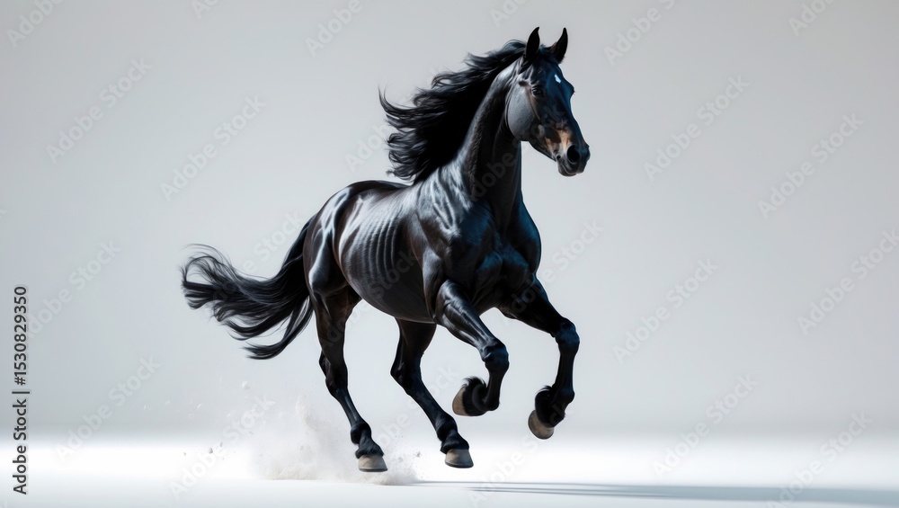 Fototapeta premium Black stallion isolated on white background.